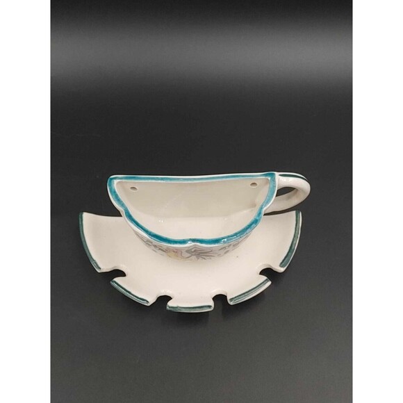 Vintage Fred Roberts Co Rooster Wall Pocket Tea Cup with 4 Slot Spoon Holder - Picture 4 of 7